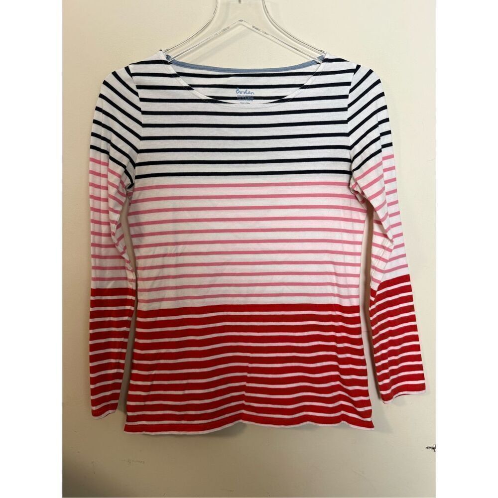 Boden Ladies 100% Cotton Long Sleeve Stripe Breton Top Size US 4 W0143 Red Pink